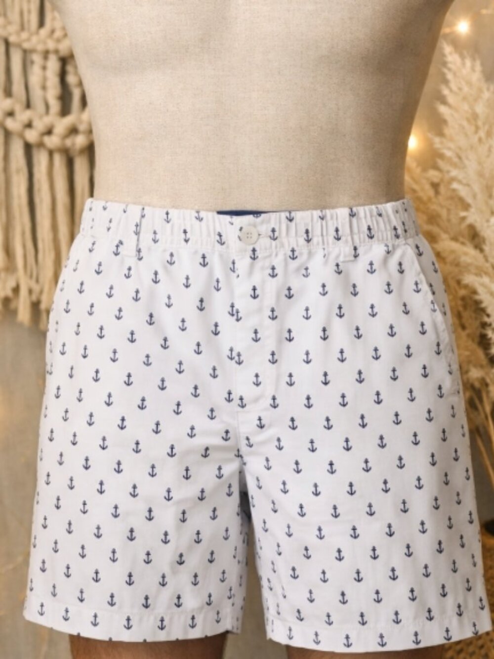 Denali White Navy Anchor Print Shorts 38 Nautical Coastal Preppy Summer Resort